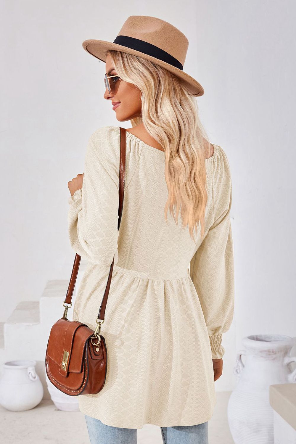 V-Neck Lantern Sleeve Blouse – Trendsi | ClozArt