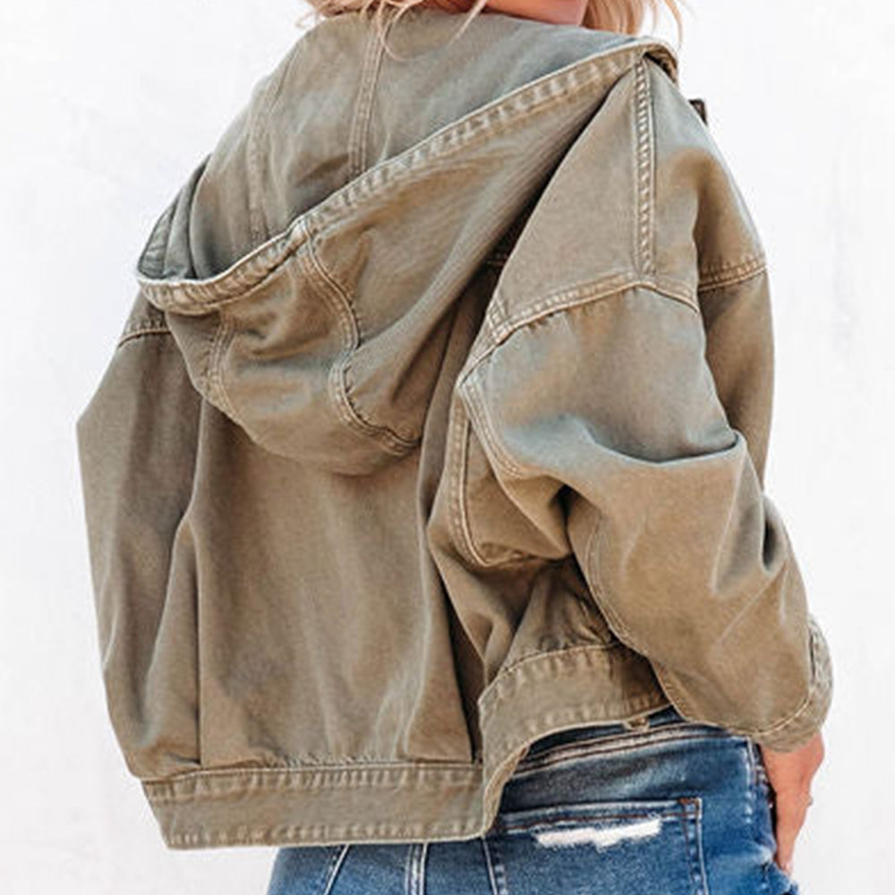 Hooded Dropped Shoulder Denim Jacket – Trendsi | ClozArt