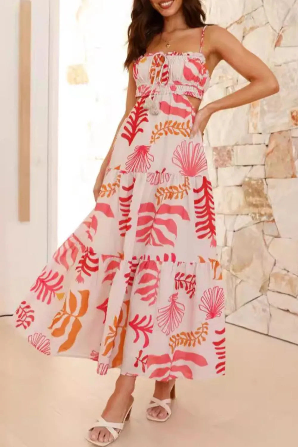 Cutout Printed Sleeveless Midi Cami Dress – Trendsi | ClozArt