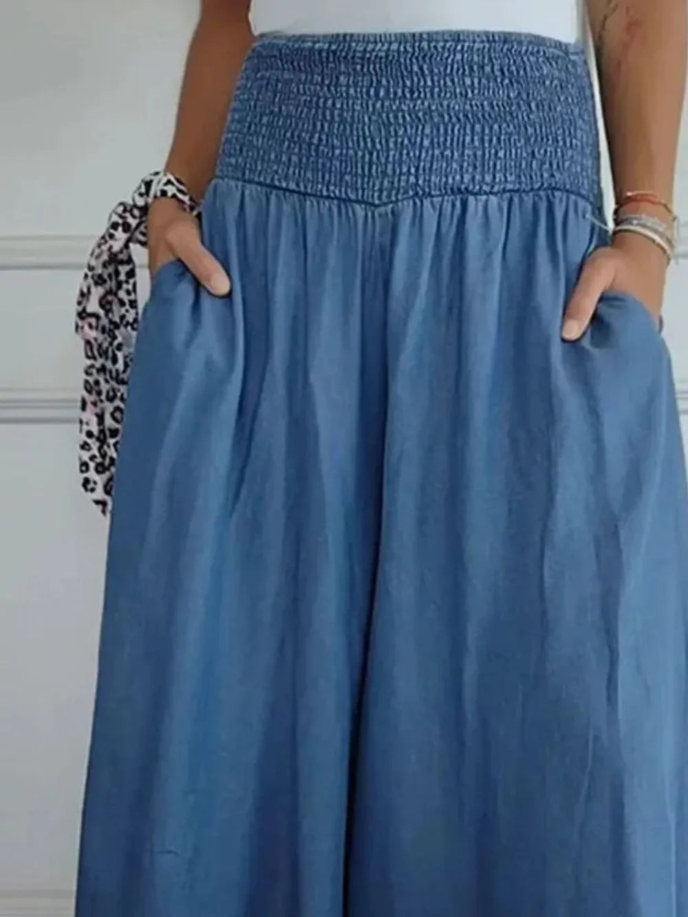 Full Size Smocked Wide Leg Pants with Pockets – Trendsi | ClozArt