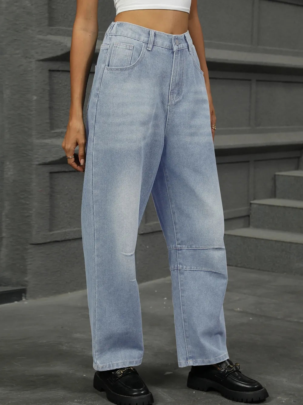 Half Elastic Waist Straight Leg Jeans – Trendsi | ClozArt