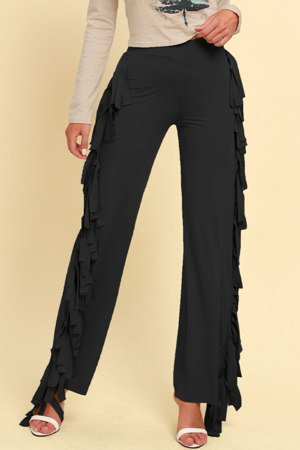 Fringe Trim Wide Leg Pants – Trendsi | ClozArt