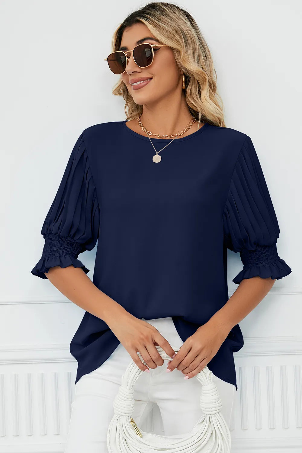 Frill Round Neck Lantern Sleeve T-Shirt – Trendsi | ClozArt