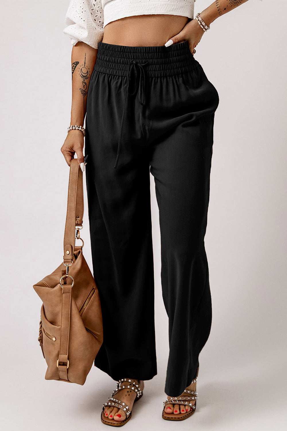 Drawstring Smocked Waist Wide Leg Pants – Trendsi | ClozArt