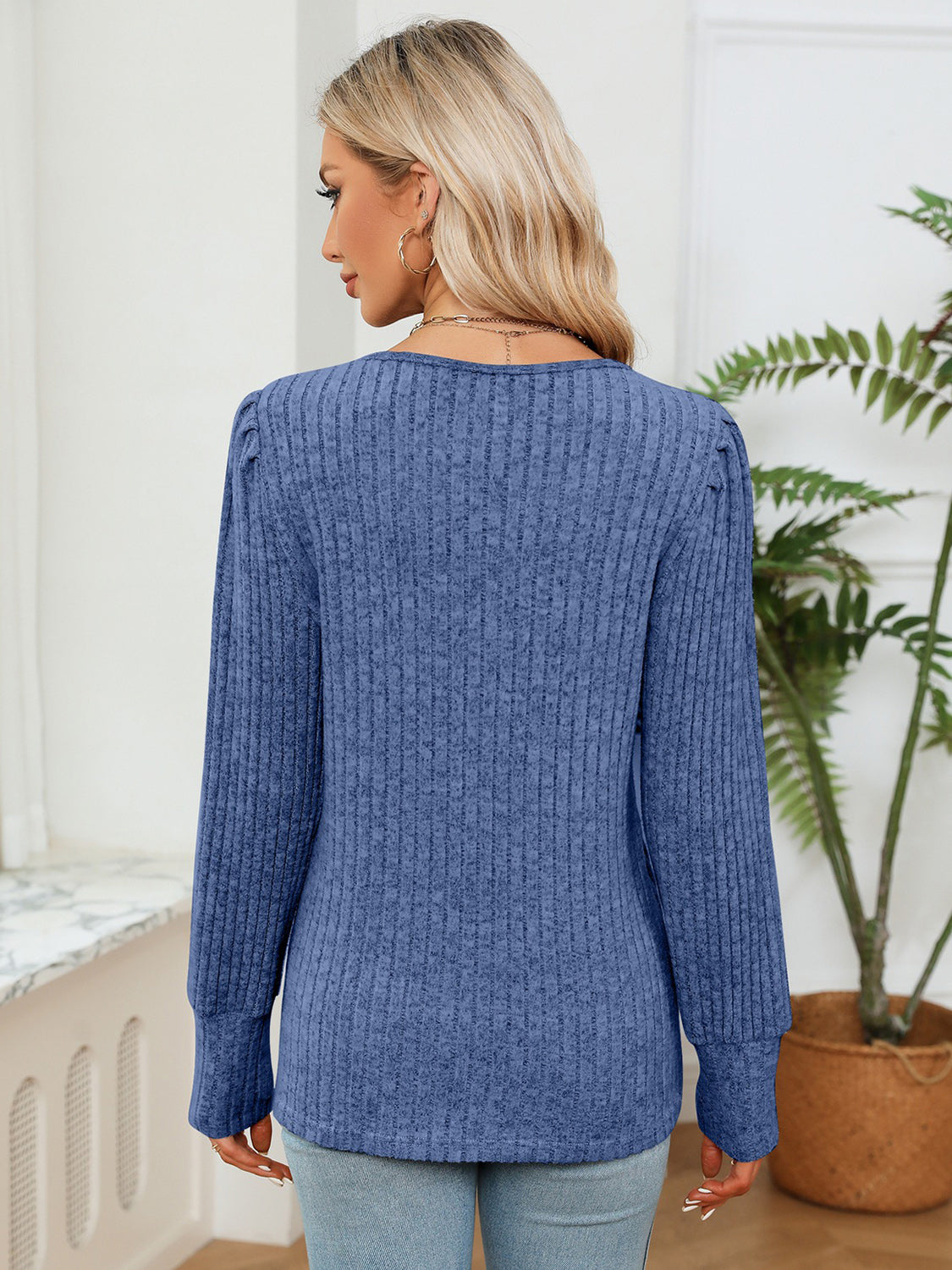Lace Detail V-Neck Ribbed Blouse – Trendsi | ClozArt