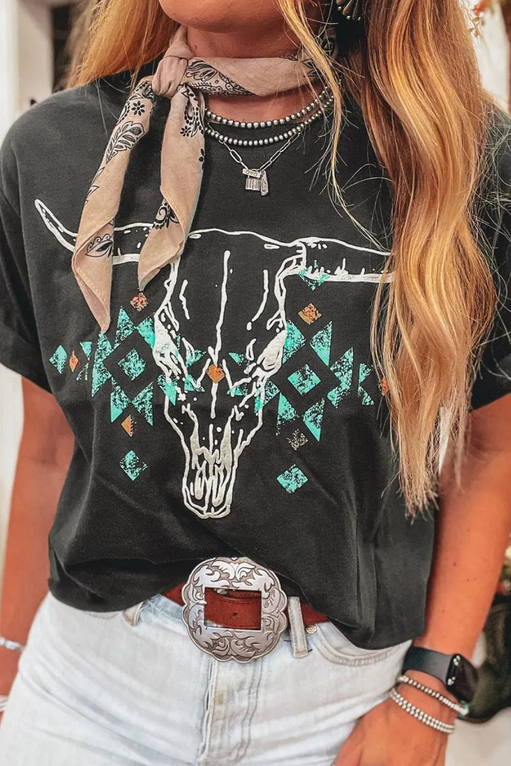 Bull Head Skull Round Neck Short Sleeve T Shirt – Trendsi | ClozArt