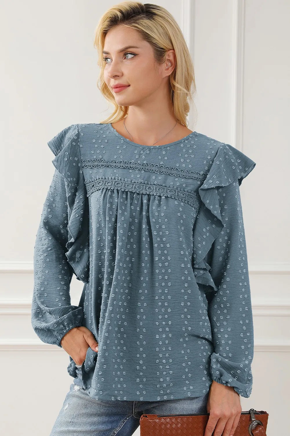 Round Neck Ruffled Blouse – Trendsi | ClozArt