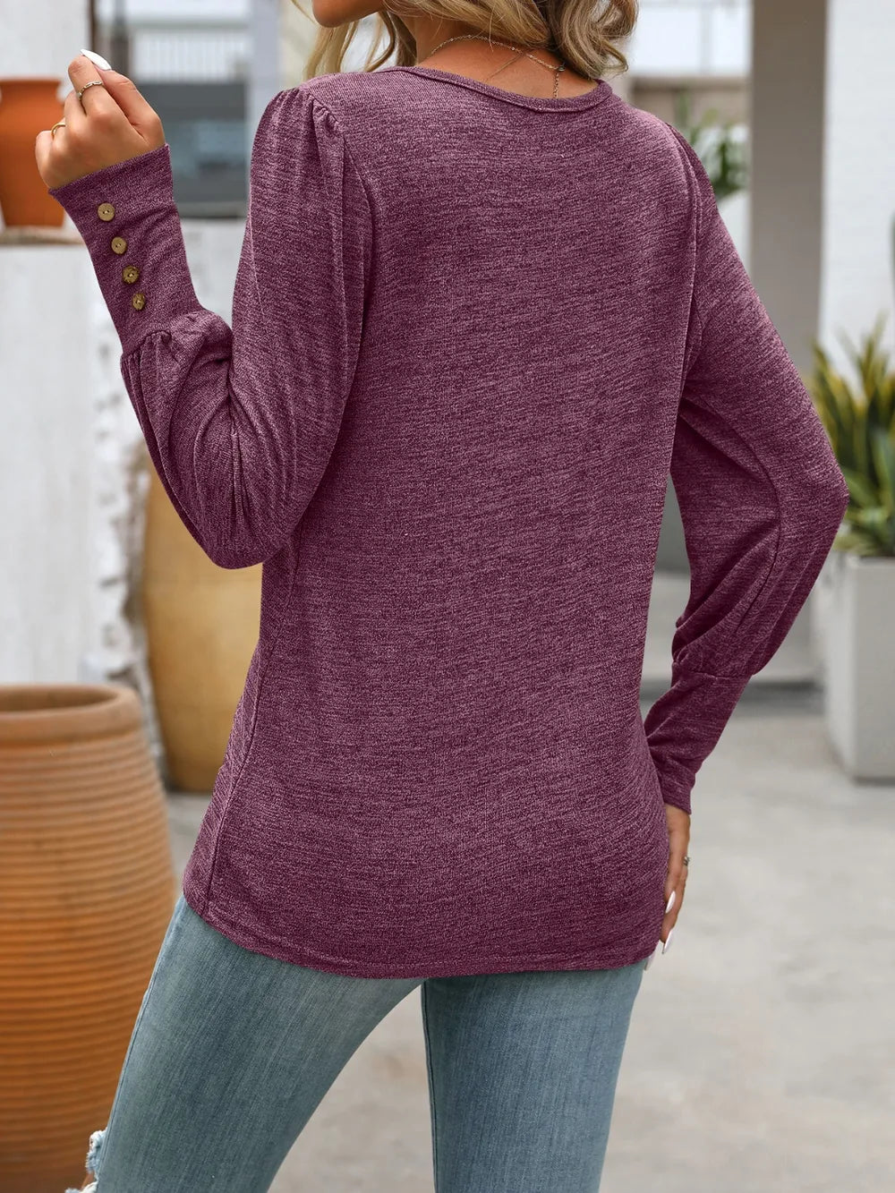 Decorative Button Round Neck Long Sleeve T-Shirt – Trendsi | ClozArt