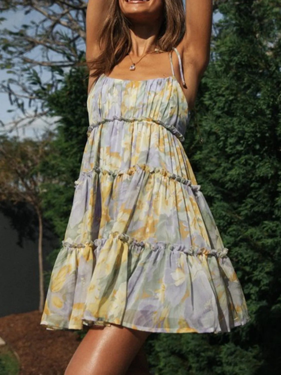 Frill Printed Square Neck Mini Cami Dress – Trendsi | ClozArt