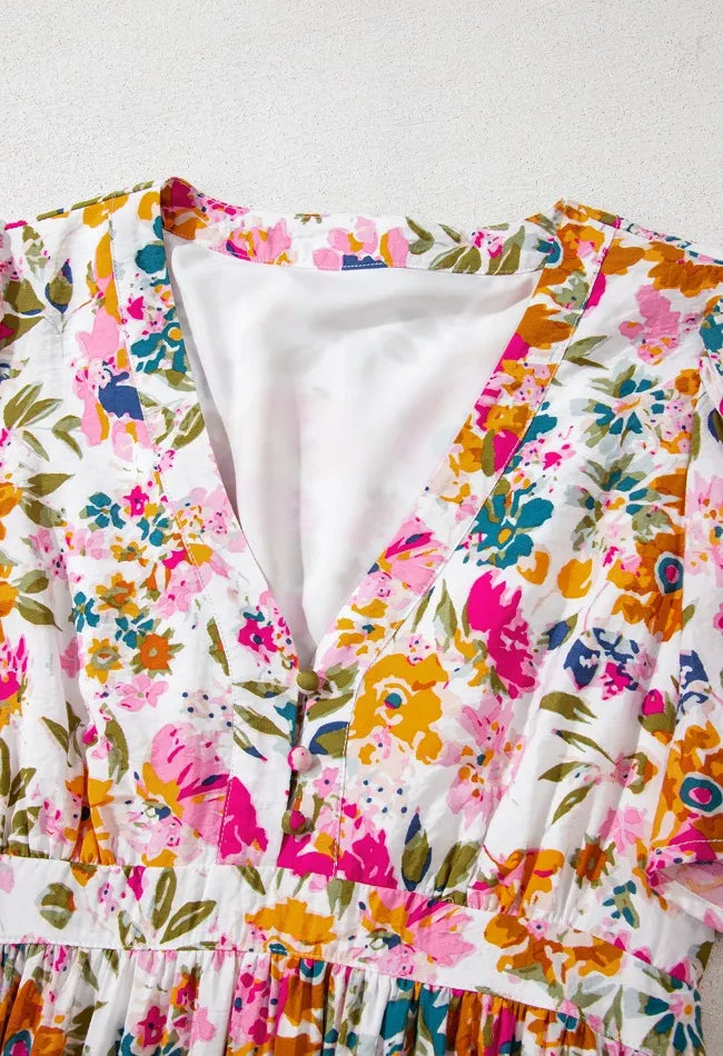 Floral Short Sleeve V Neck Dress with Pockets – Trendsi | ClozArt