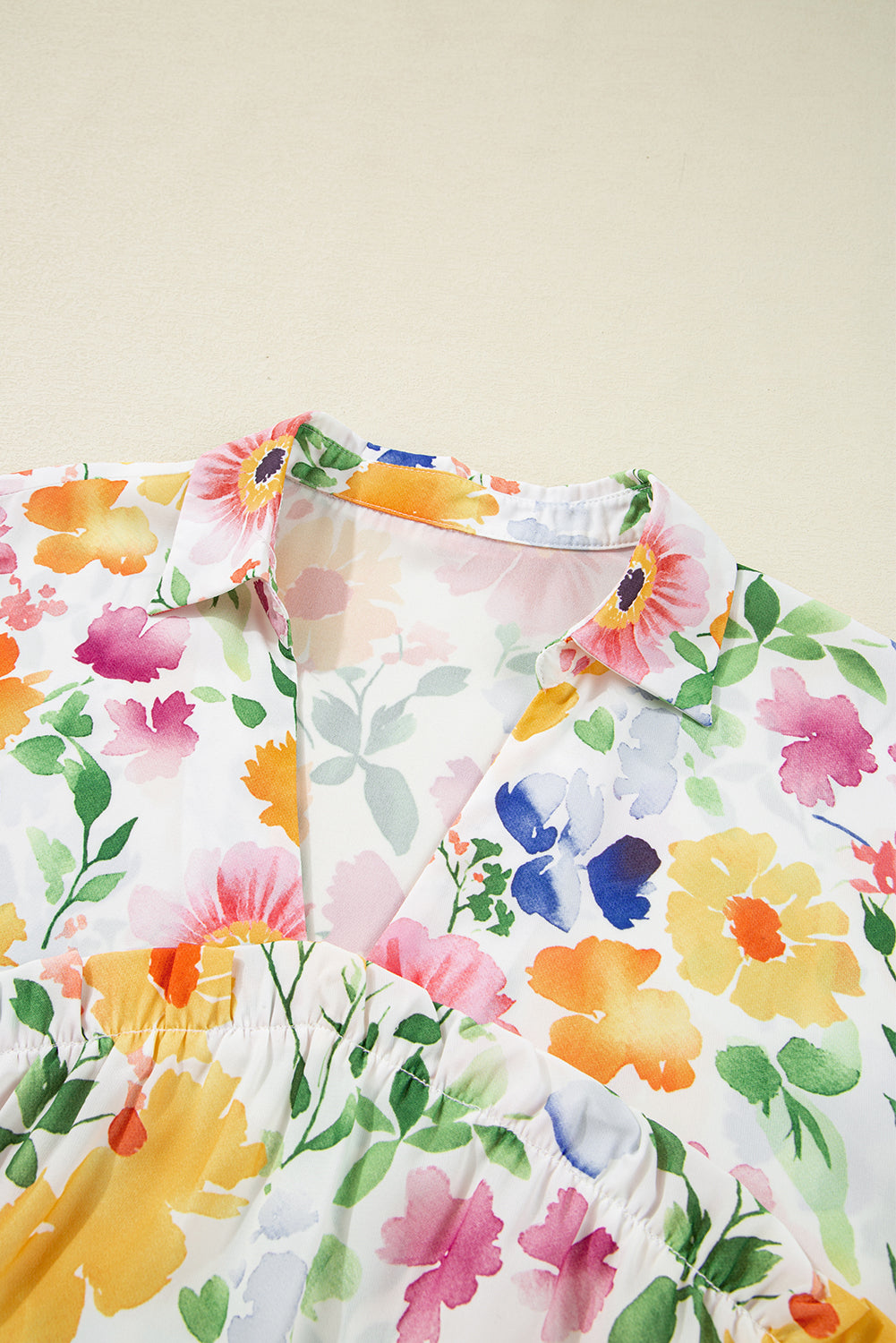 Yellow Allover Floral Print Boxy Fit V Neck Blouse – Shewin | ClozArt