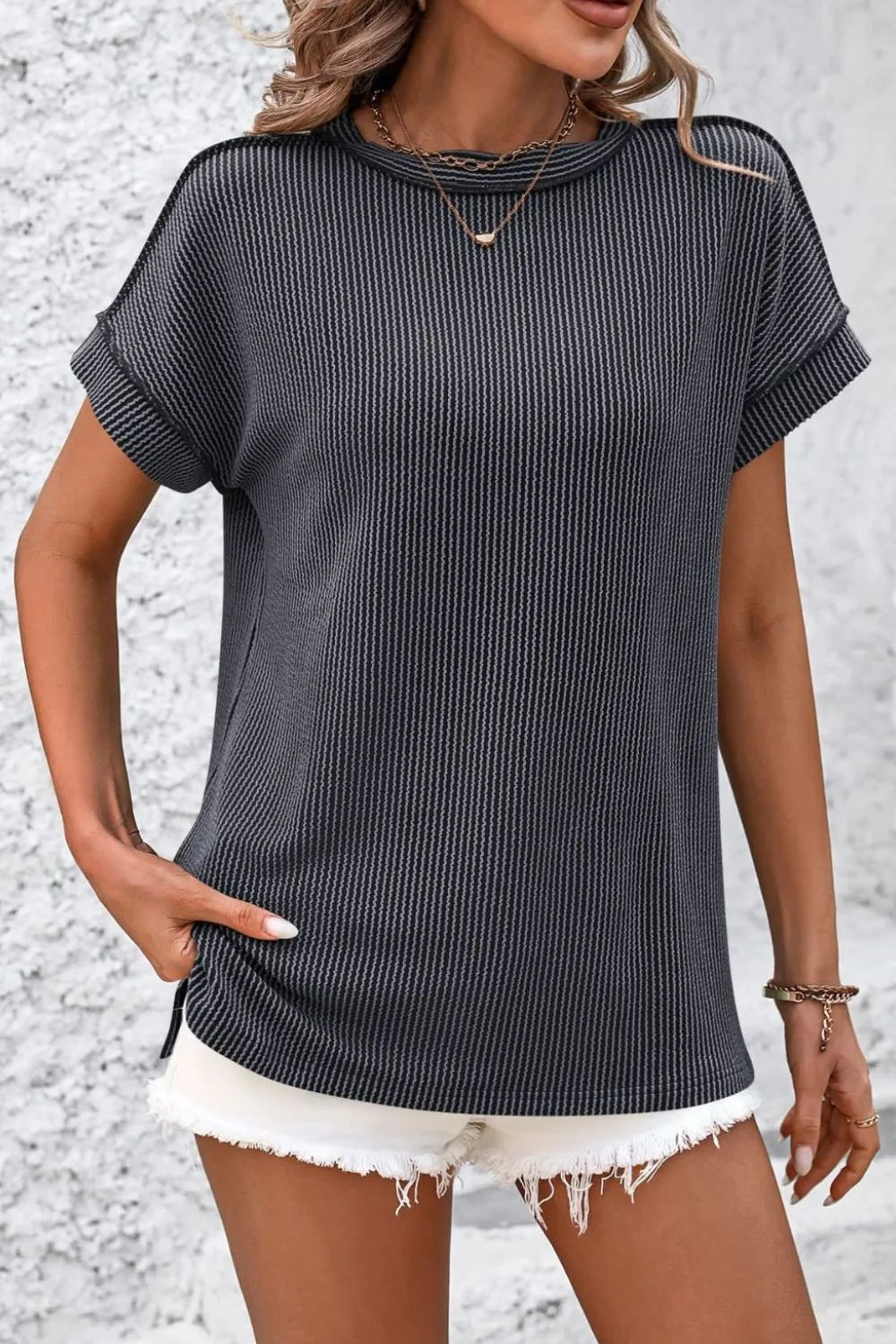 Mandy Striped Round Neck Short Sleeve T-Shirt – Trendsi | ClozArt