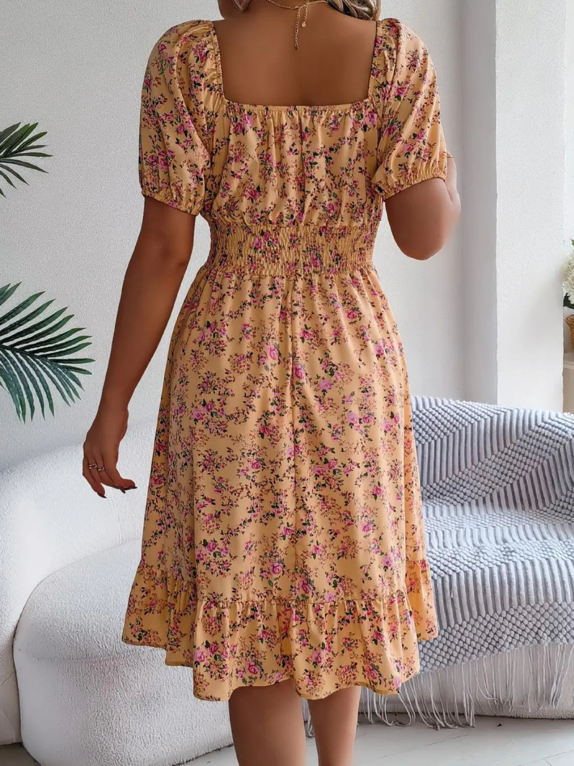 Ruffled Hem Floral Puff Sleeve Dress – Trendsi | ClozArt