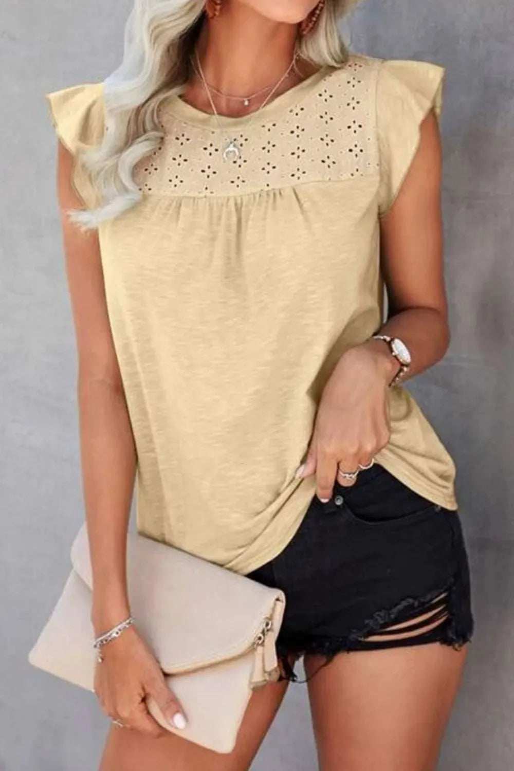 Ruffled Round Neck Cap Sleeve T-Shirt – Trendsi | ClozArt