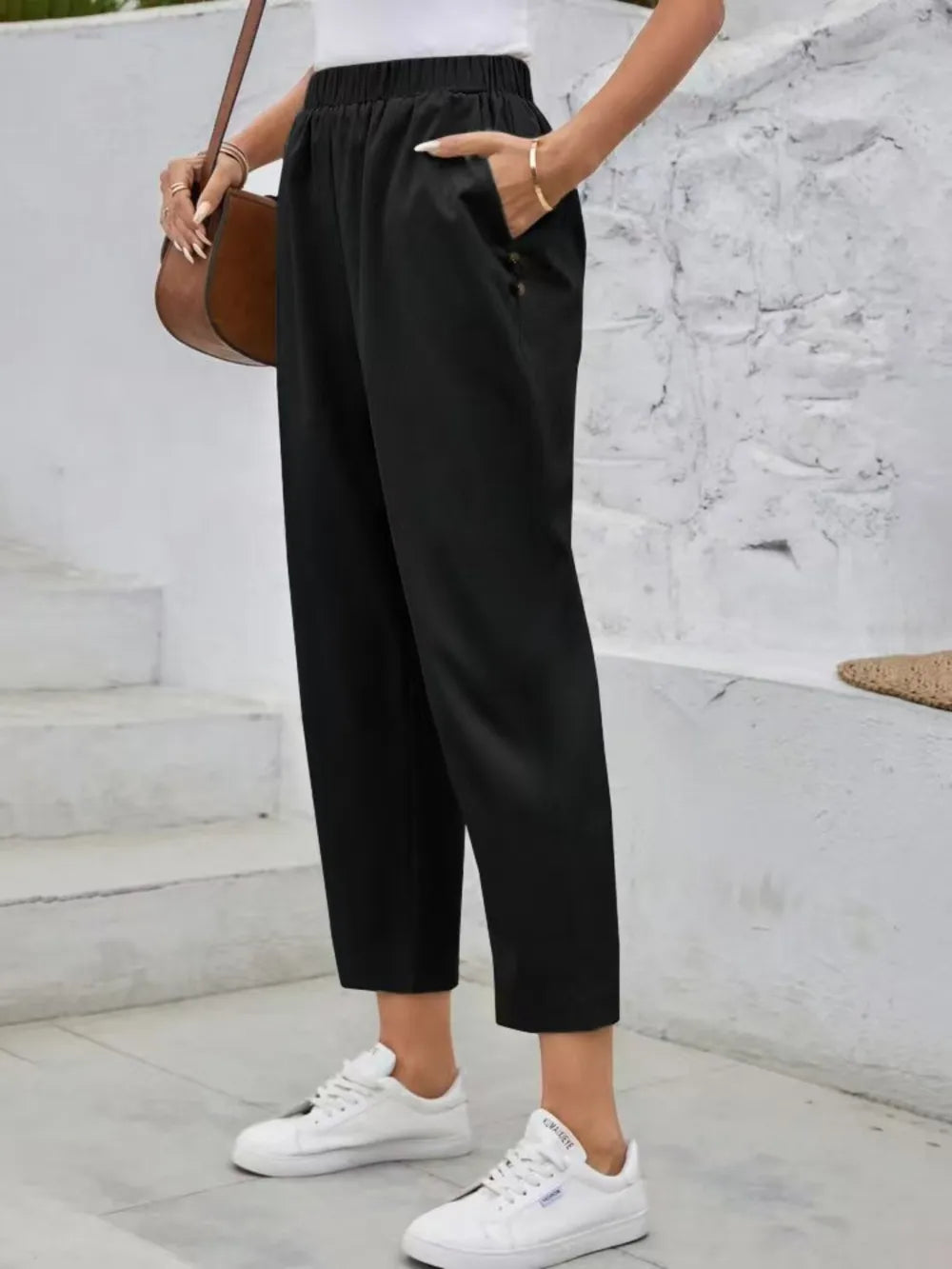 Elastic Waist High Rise Pants – Trendsi | ClozArt
