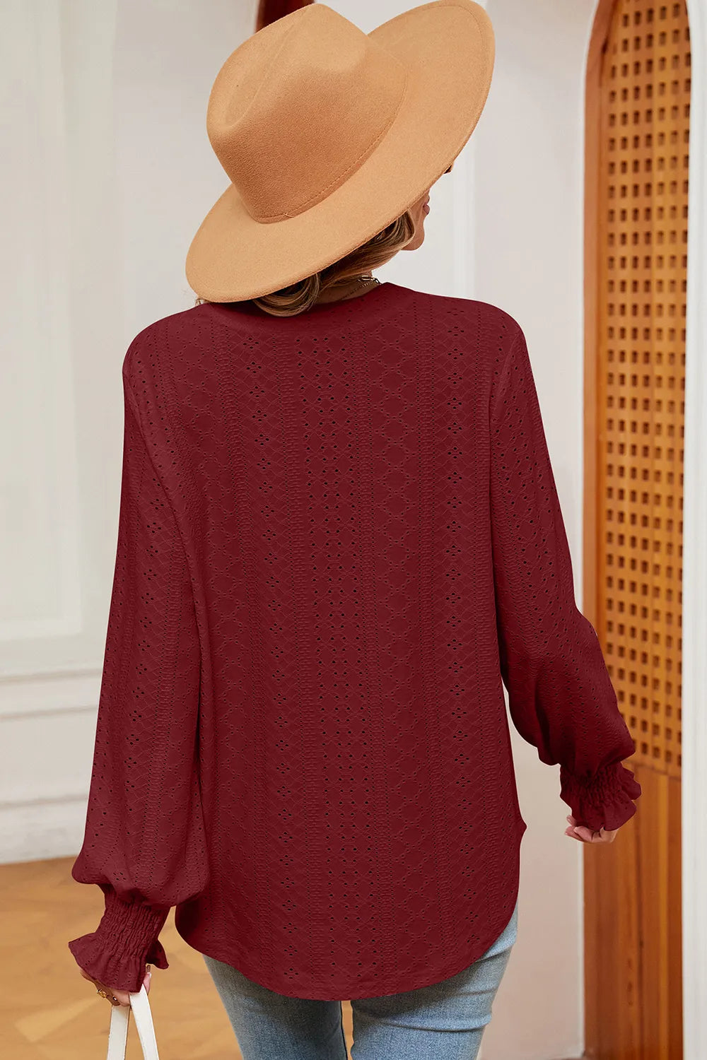 Eyelet Notched Long Sleeve T-Shirt – Trendsi | ClozArt
