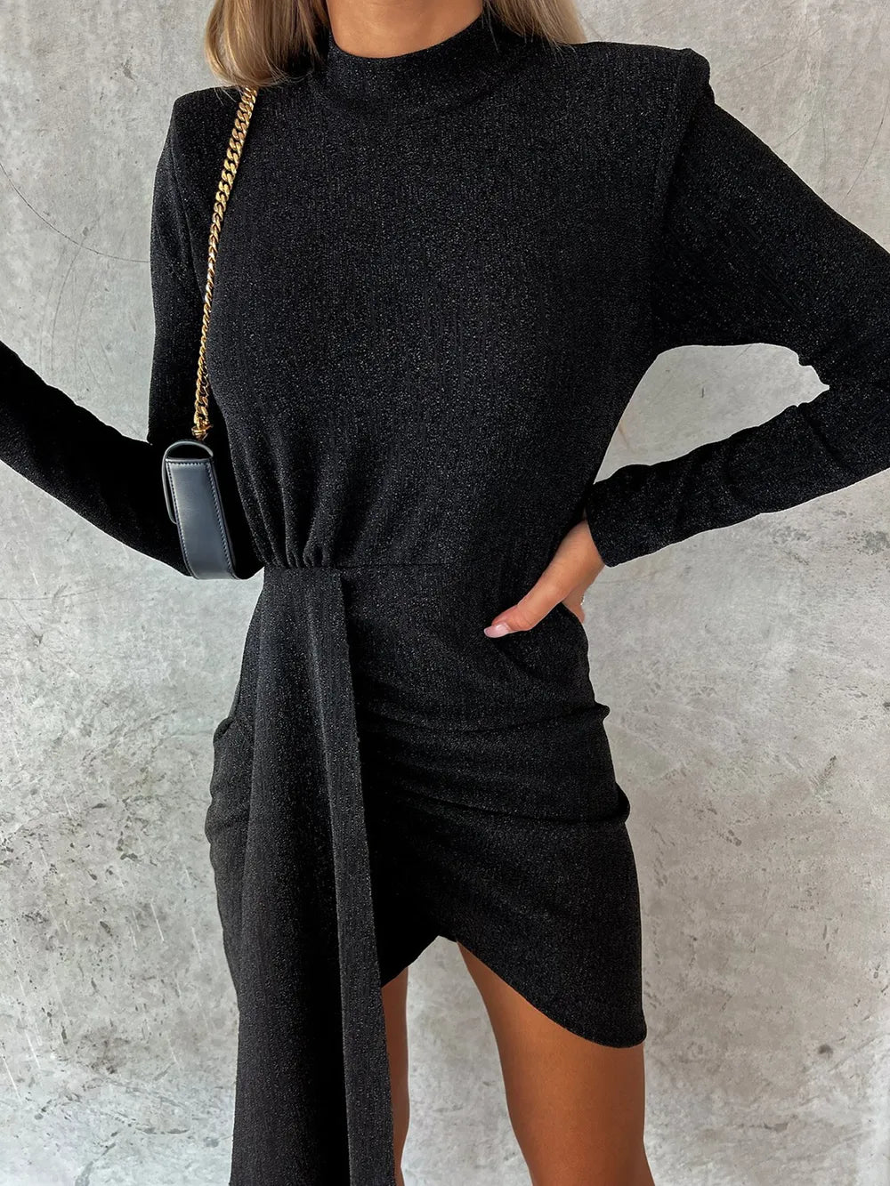 Heathered Mock Neck Long Sleeve Mini Dress – Trendsi | ClozArt