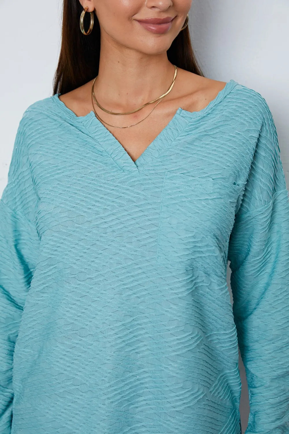 Texture Notched Drop Shoulder Top – Trendsi | ClozArt
