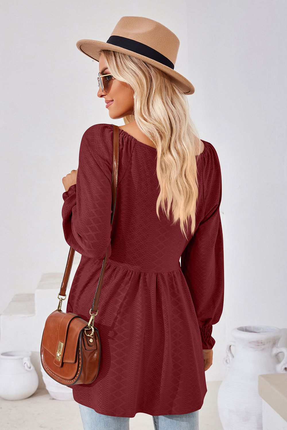 V-Neck Lantern Sleeve Blouse – Trendsi | ClozArt
