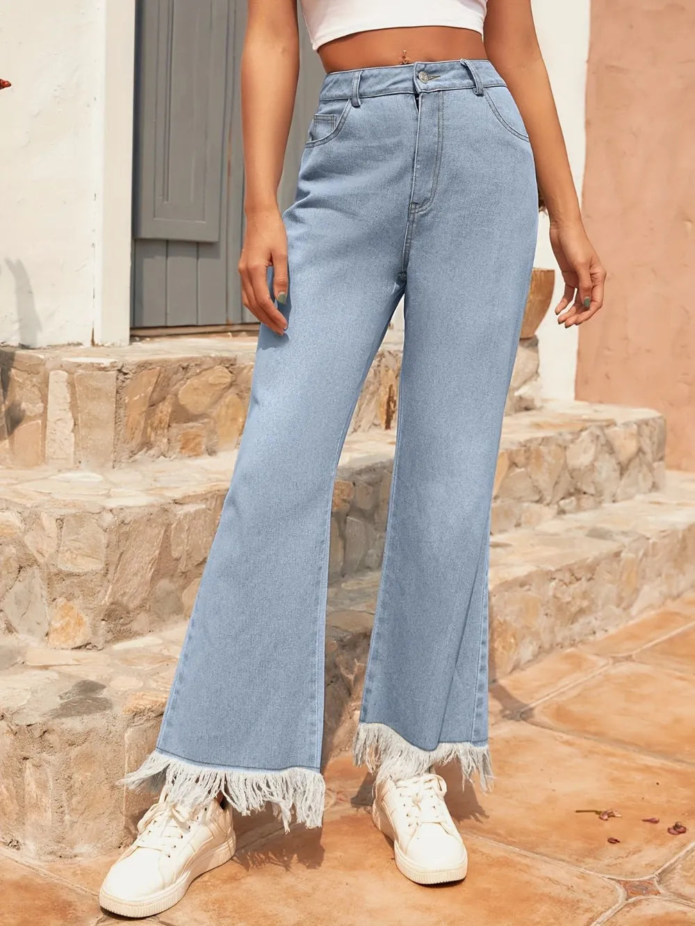 Raw Hem Bootcut Jeans with Pockets – Trendsi | ClozArt
