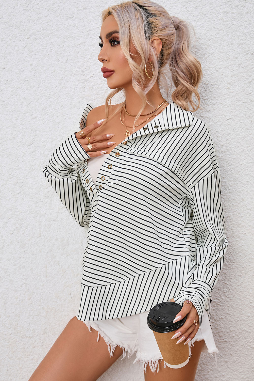 Full Size Striped Collared Top – Trendsi | ClozArt