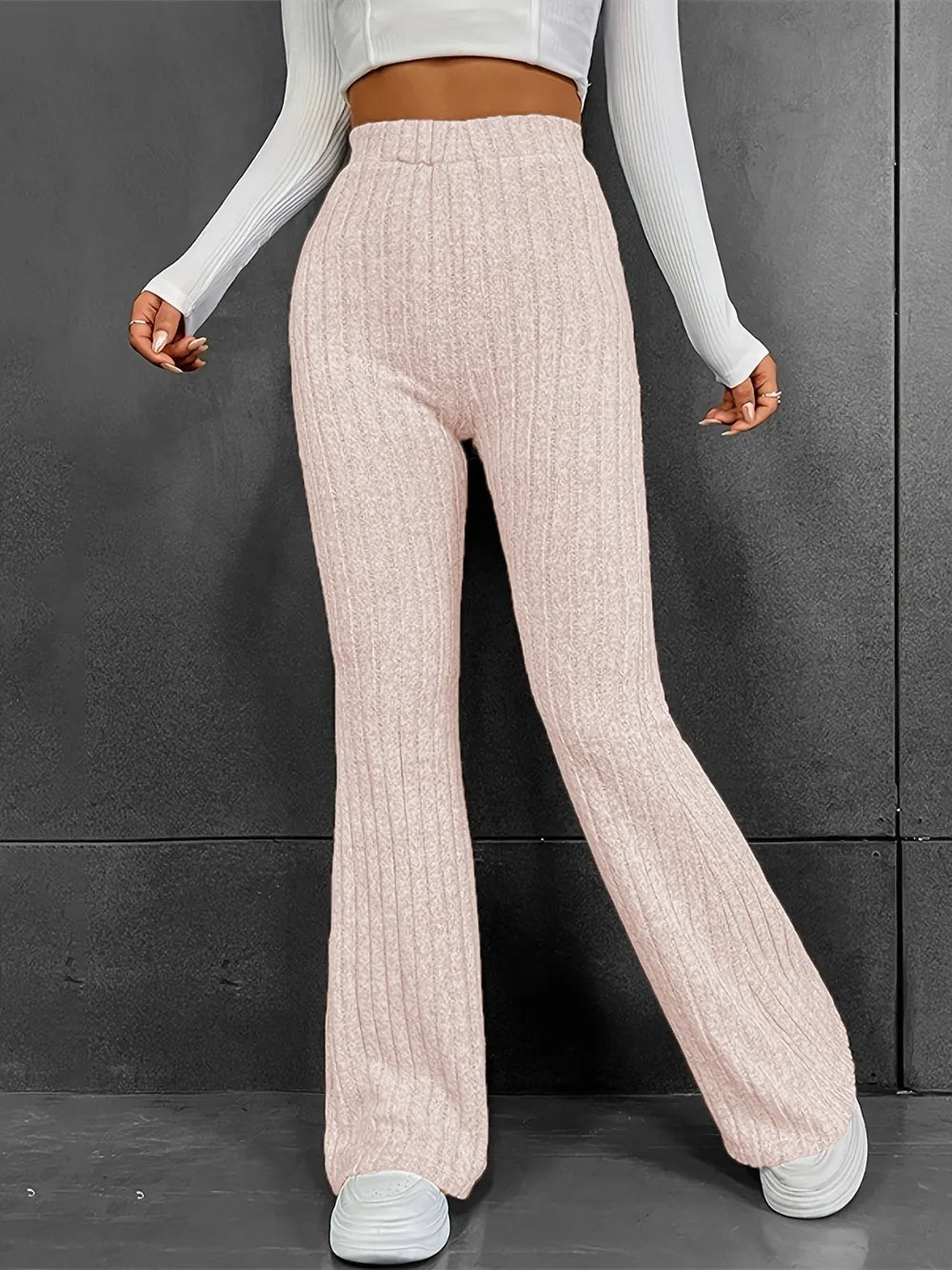 Ribbed High Waist Bootcut Pants – Trendsi | ClozArt