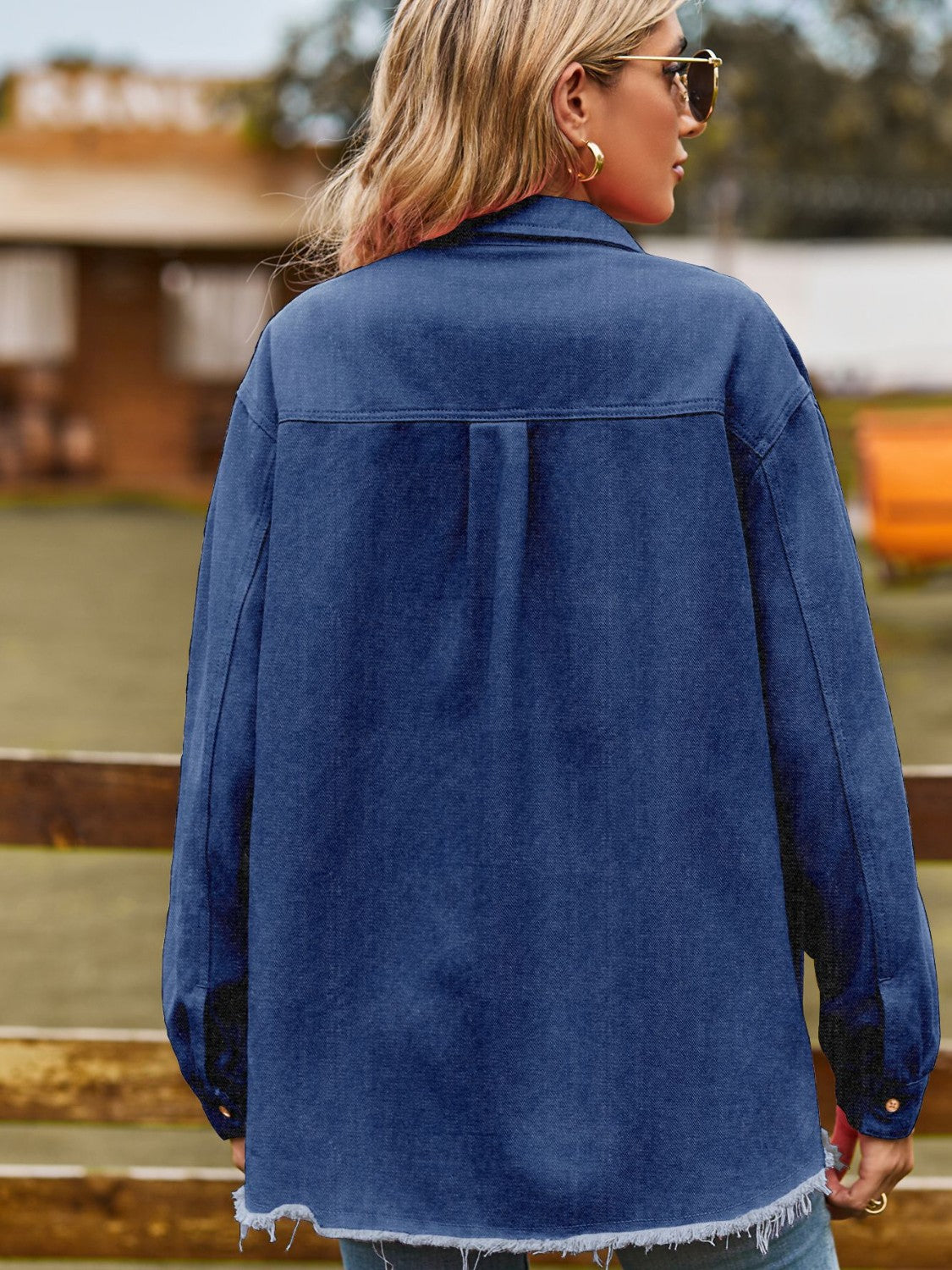 Button Up Collared Neck Raw Hem Denim Top – Trendsi | ClozArt