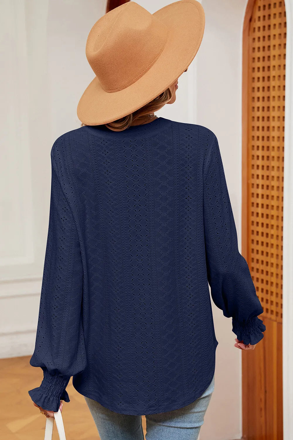 Eyelet Notched Long Sleeve T-Shirt – Trendsi | ClozArt