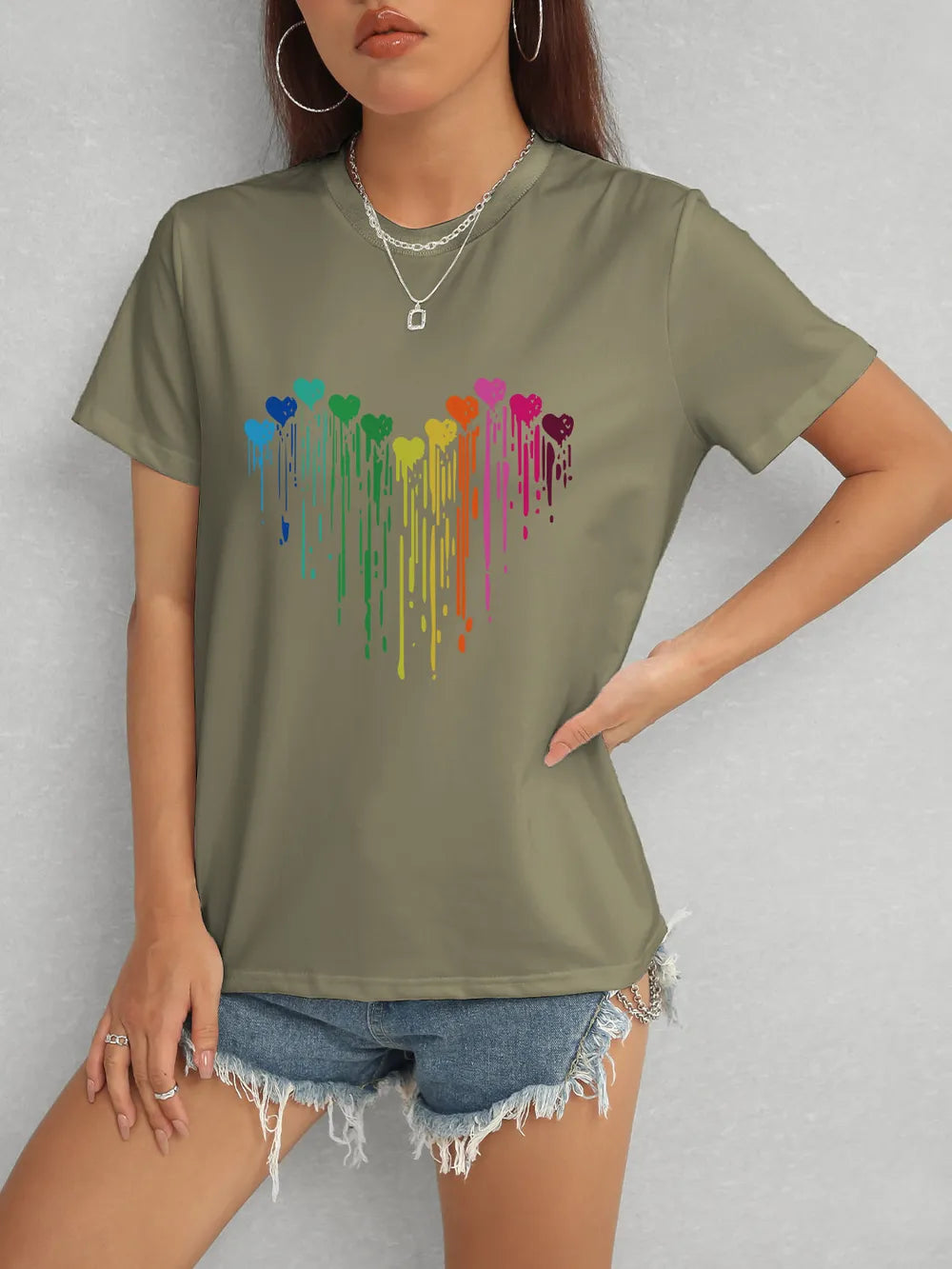 Heart Round Neck Short Sleeve T-Shirt – Trendsi | ClozArt