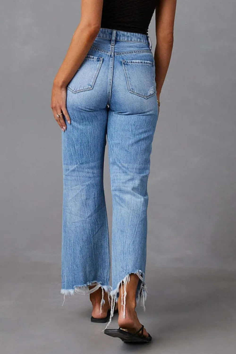 Distressed Raw Hem Jeans with Pockets – Trendsi | ClozArt