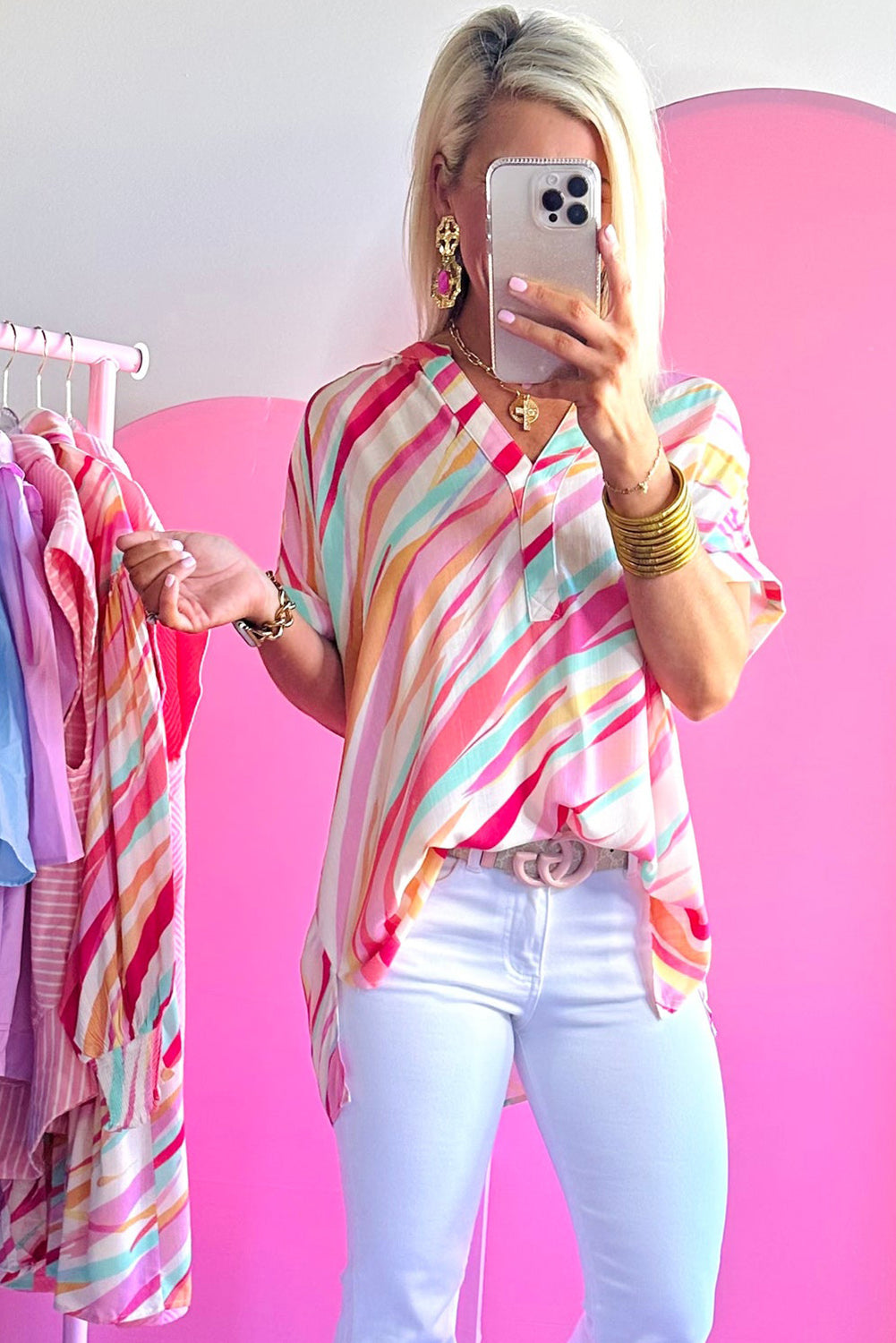 Multicolour Abstract Print High Low Blouse – Shewin | ClozArt