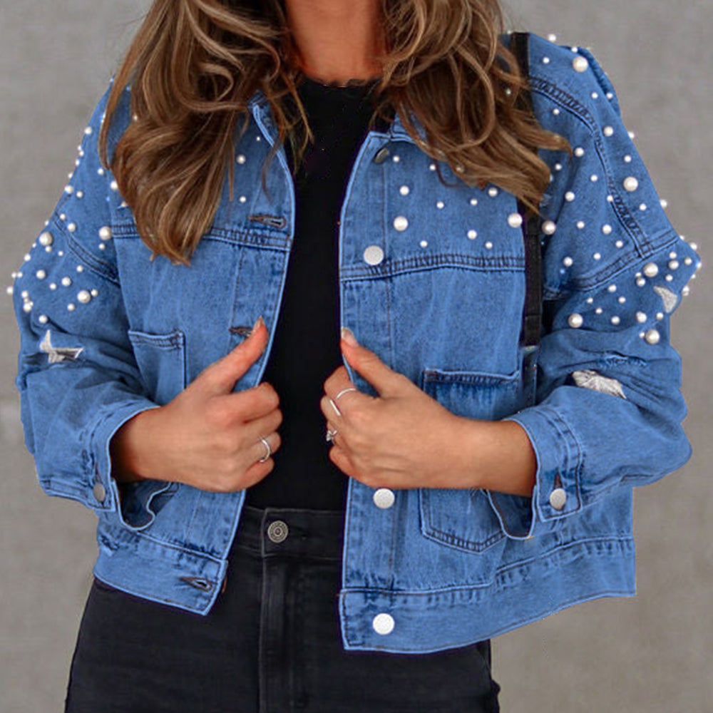 Bead Detail Denim Jacket – Trendsi | ClozArt