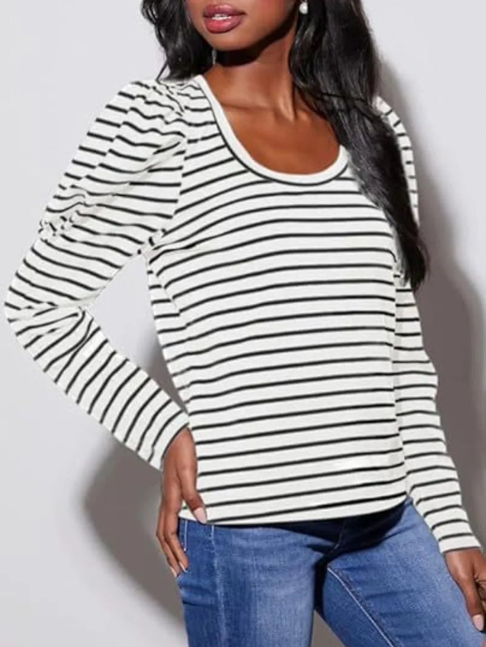 Striped Round Neck Long Sleeve T-Shirt – Trendsi | ClozArt