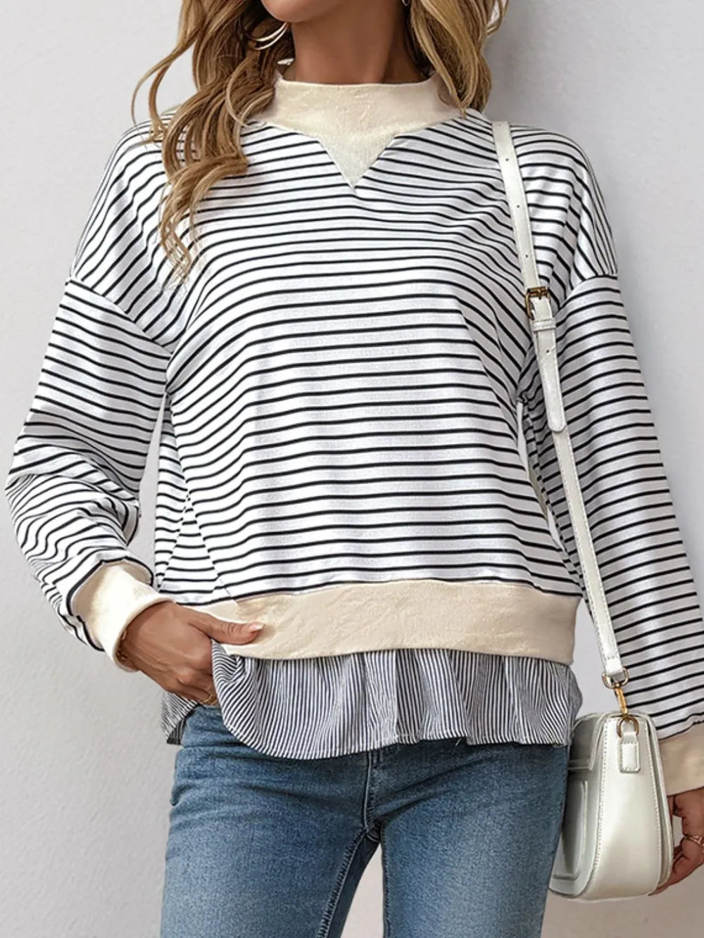 Perfee Faux Layered Striped Long Sleeve Sweatshirt – Trendsi | ClozArt