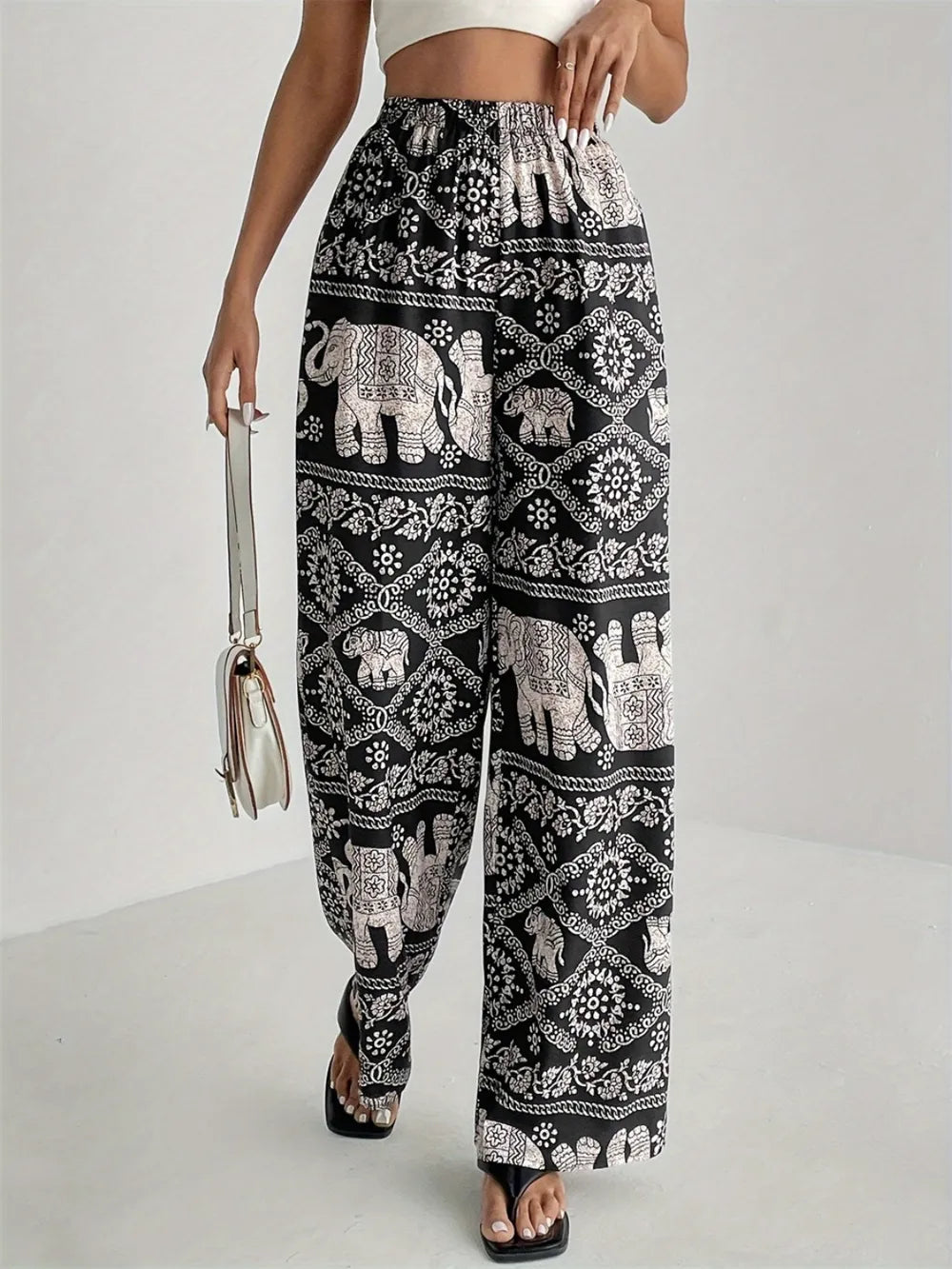 Printed Wide Leg Elastic Waist Pants – Trendsi | ClozArt