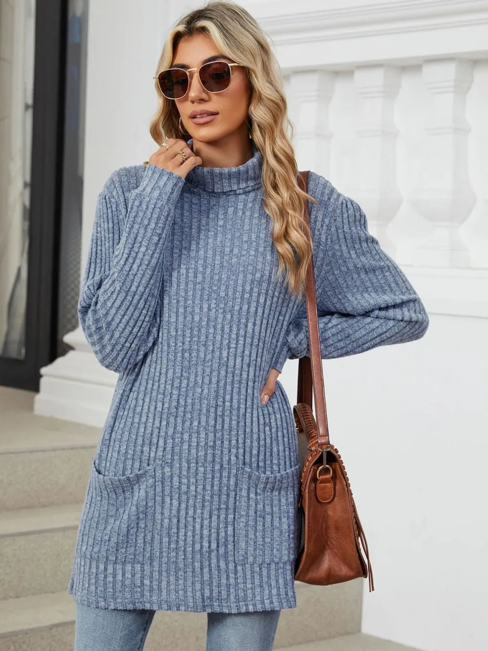 Ribbed Mock Neck Long Sleeve T-Shirt – Trendsi | ClozArt
