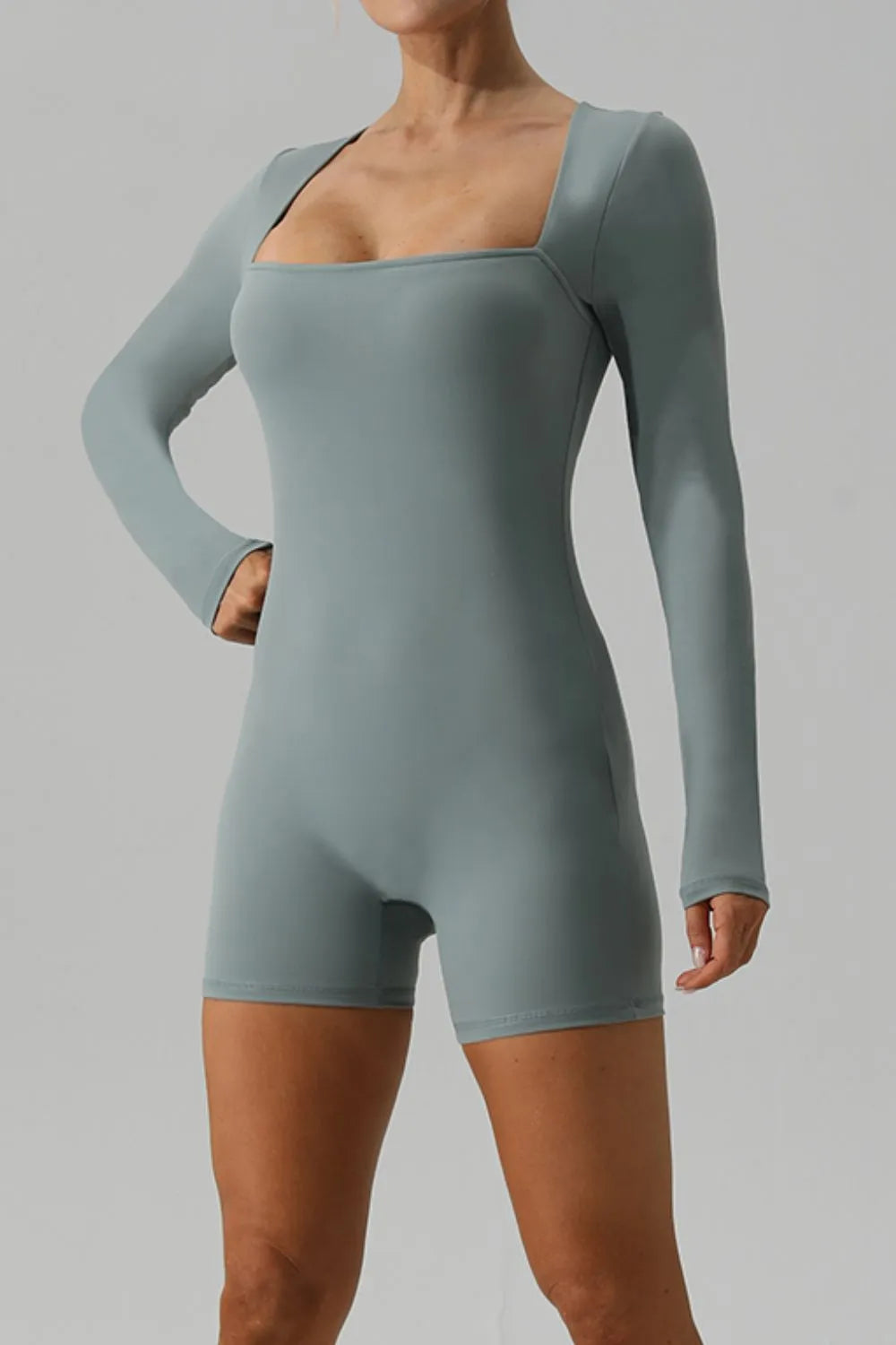 Square Neck Long Sleeve Active Romper – Trendsi | ClozArt