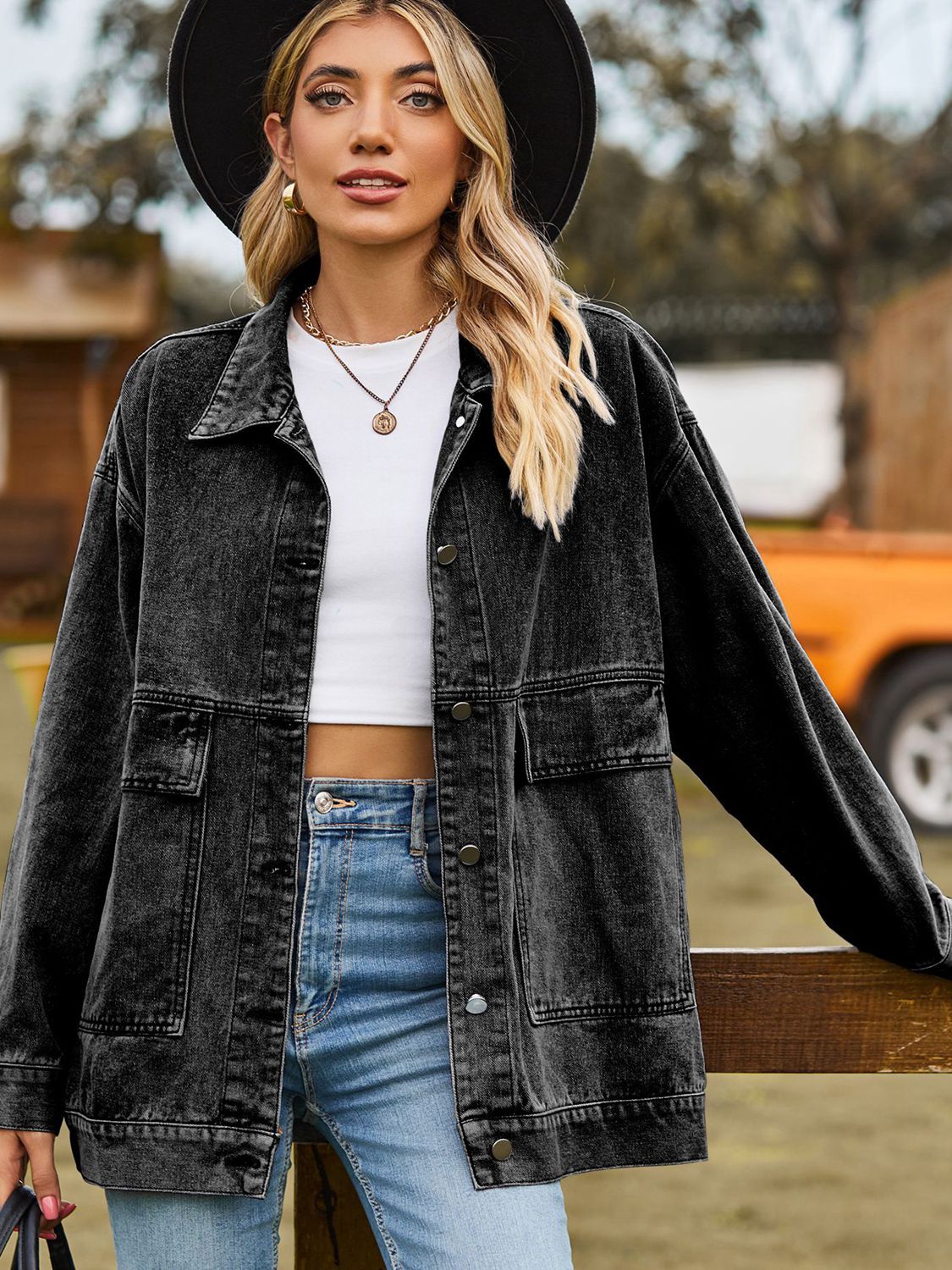 Dropped Shoulder Denim Jacket with Pockets – Trendsi | ClozArt
