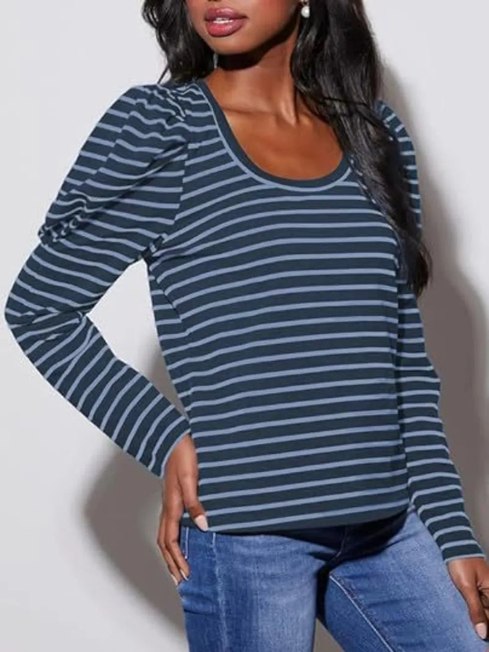 Striped Round Neck Long Sleeve T-Shirt – Trendsi | ClozArt