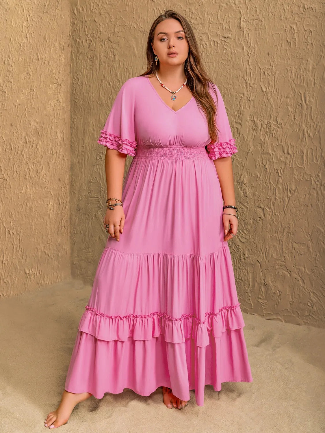 Plus Size V-Neck Half Sleeve Maxi Dress – Trendsi | ClozArt
