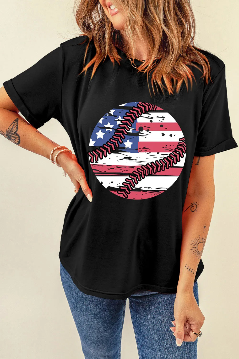 US Flag Round Neck Short Sleeve T-Shirt – Trendsi | ClozArt