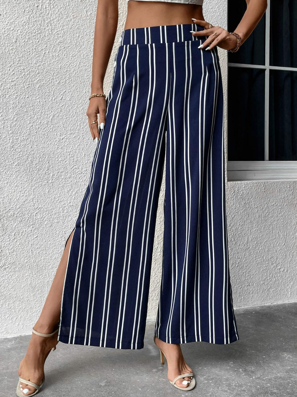 Perfee Striped Slit Wide Leg Pants – Trendsi | ClozArt