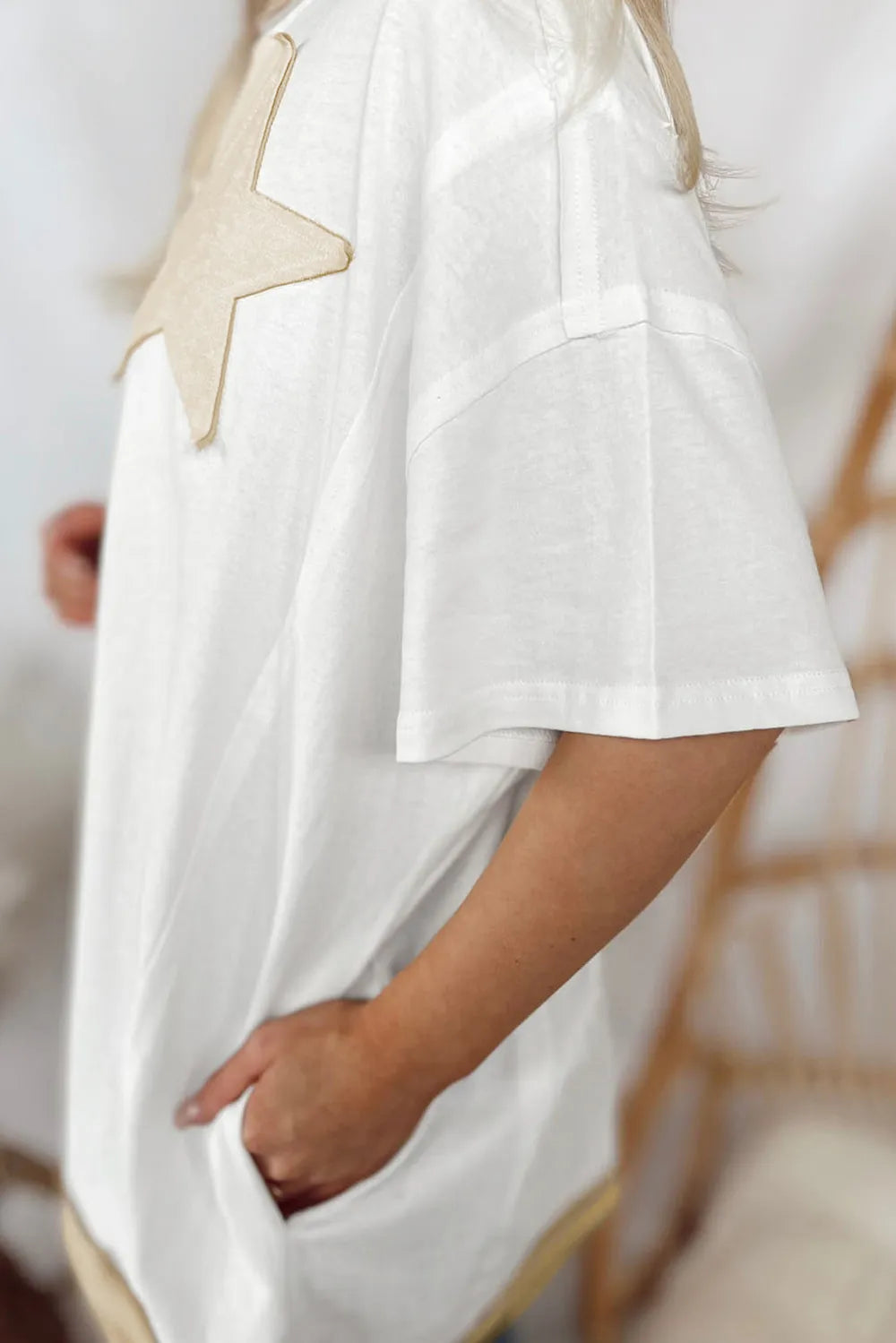Star Patched Round Neck Half Sleeve T-Shirt – Trendsi | ClozArt
