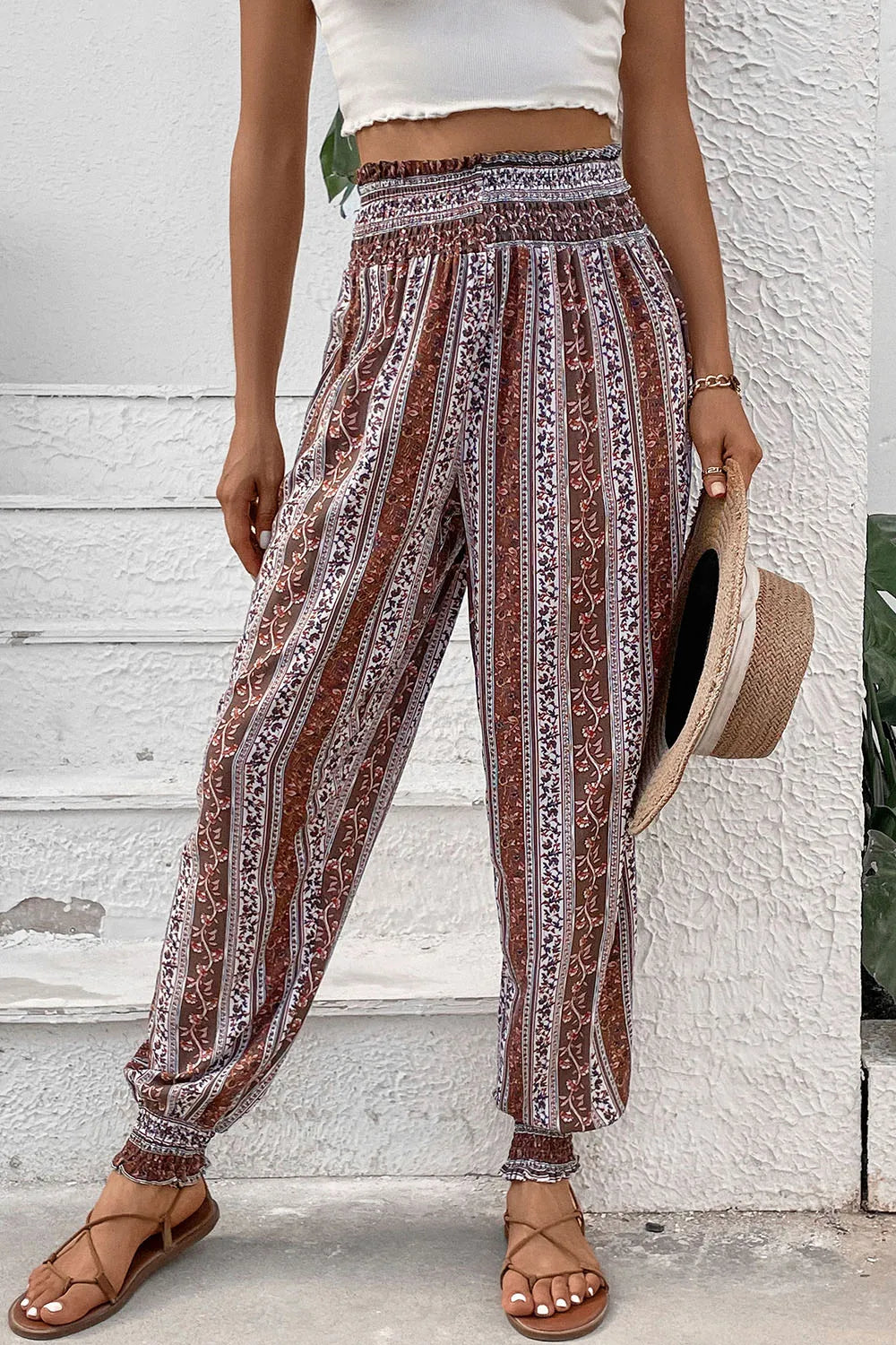 Perfee Smocked Printed High Waist Pants – Trendsi | ClozArt