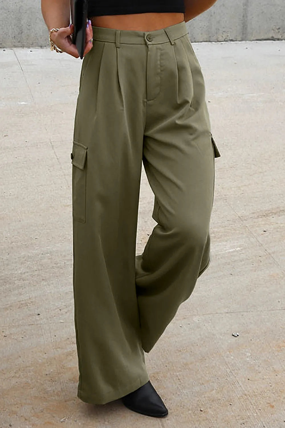 Ruched Wide Leg Pants with Pockets – Trendsi | ClozArt