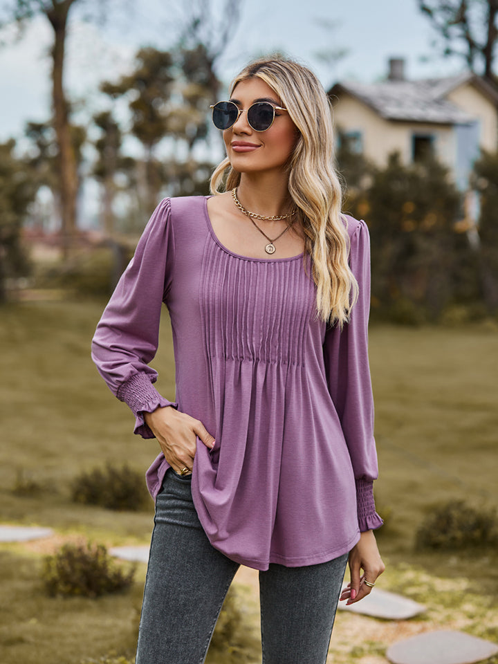 Puff Sleeve Pleated Blouse – Trendsi | ClozArt