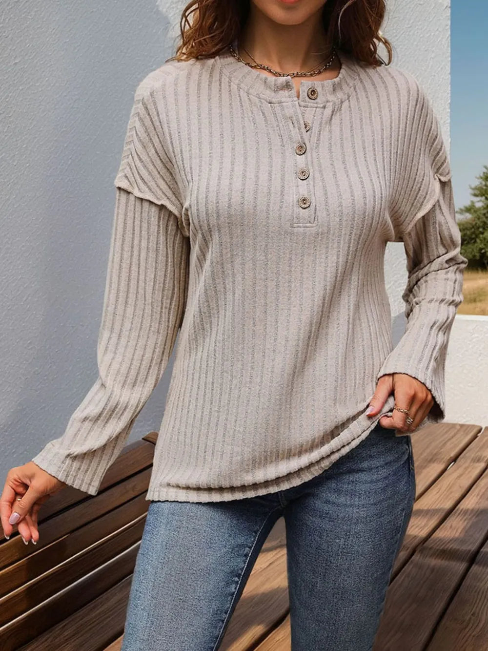 Perfee Slit Half Button Long Sleeve T-Shirt – Trendsi | ClozArt