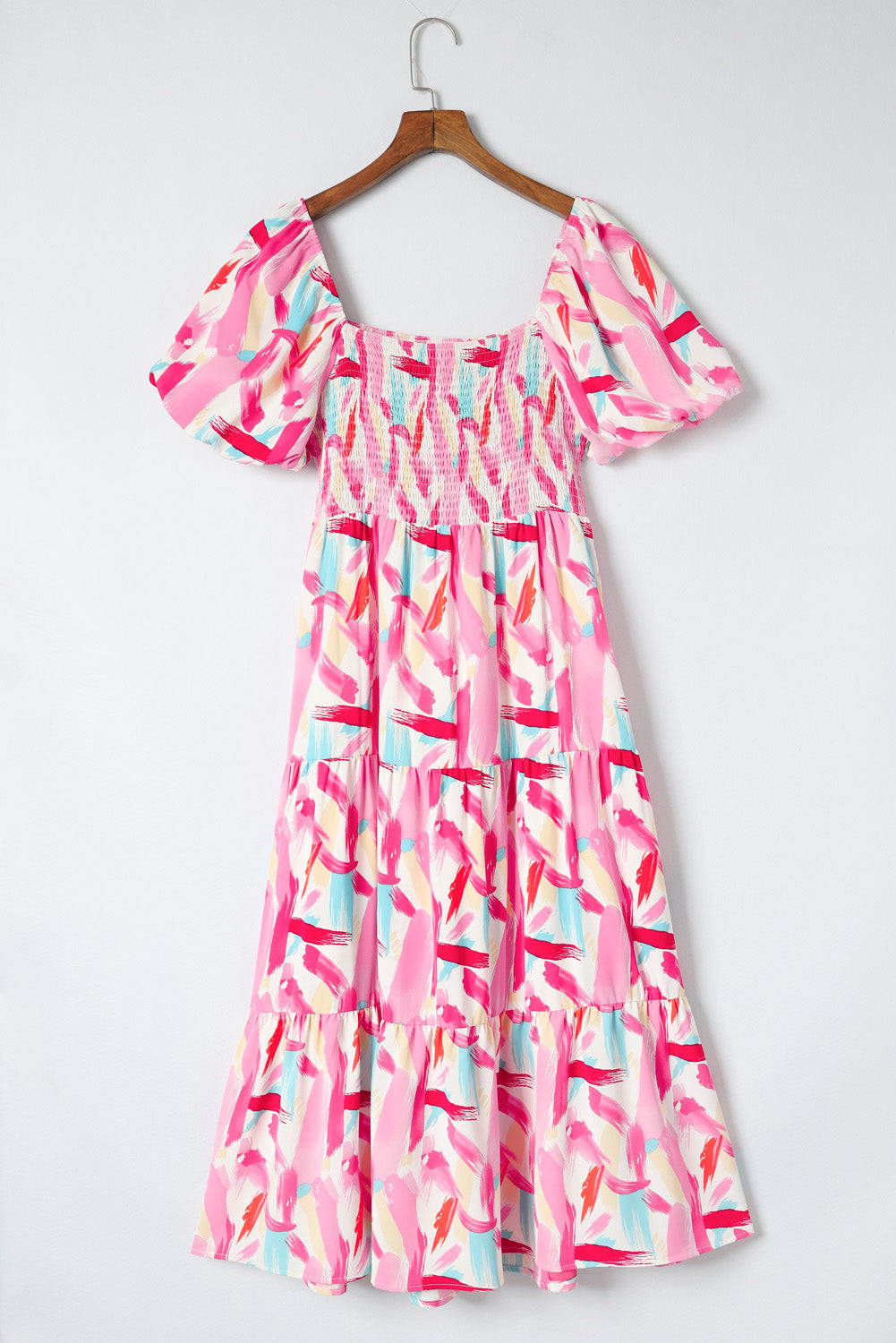 Printed Square Neck Tied Smocked Dress – Trendsi | ClozArt