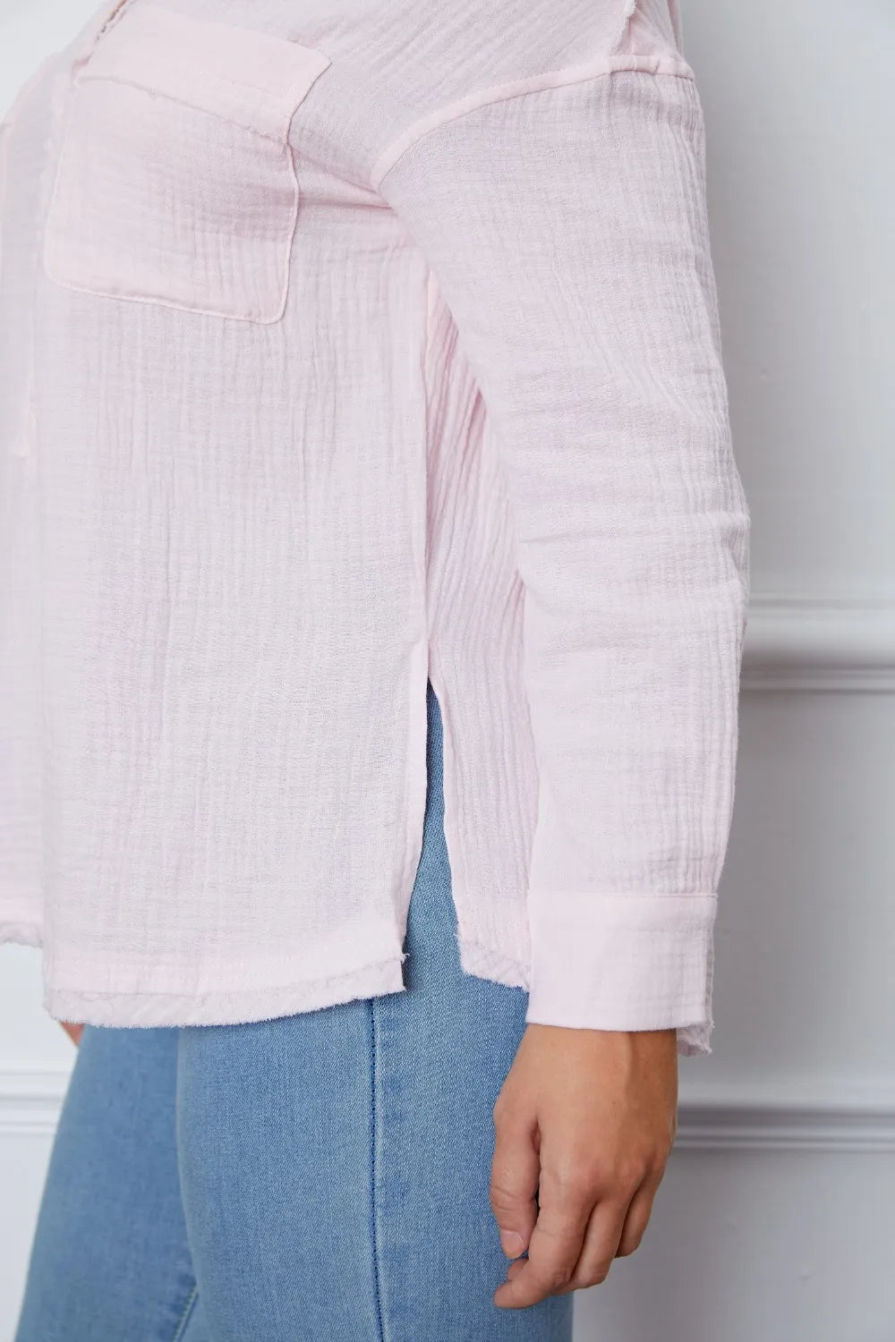 Texture Half Button Raw Hem Top – Trendsi | ClozArt
