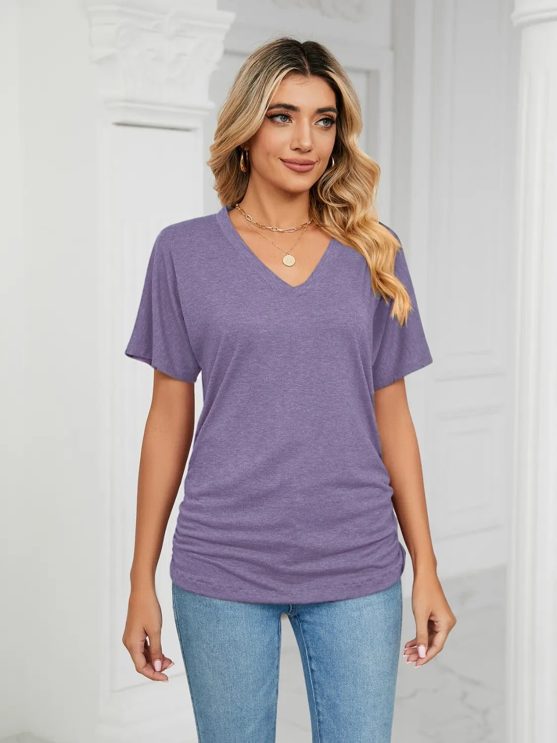 V-Neck Short Sleeve T-Shirt – Trendsi | ClozArt
